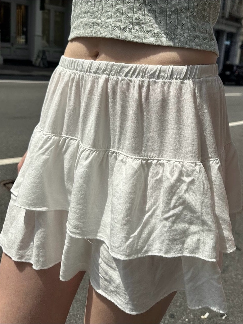 Brandy Melville White Tiered Ruffle Mini Skirt